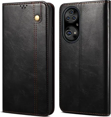 Produktbild von Huawei P50 Pro Hülle, Leder Flip Brieftasche Schutzhülle für Huawei P50 Pro Schwarz