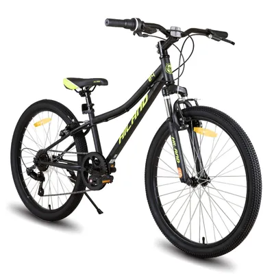 Produktbild von HILAND Climber 24 Zoll Kinderfahrrad Mountainbike mit Federgabel 7 Gang Shimano V-Bremse, Kinder MTB Jugend Mädchen, Schwarz
