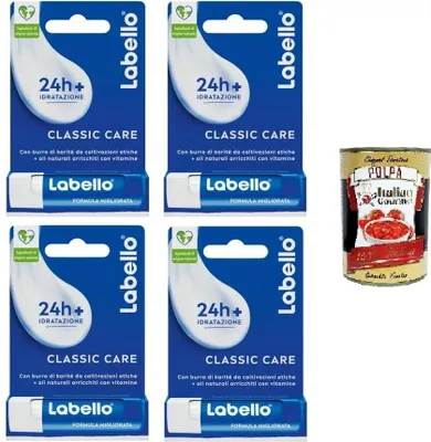 Produktbild von Classic Care Lippenbalsam, klassischer Lippenbalsam, der auf den Lippen schmilzt, 4x 5,5 g+ Italian Gourmet polpa 400gr