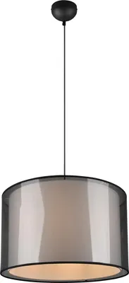 Produktbild von lightling Barto Pendelleuchte 40W, Ø 45 cm, höhenverstellbar, Korpus schwarz matt Metall, Stoffschirm rauchfarbig, Innenschirm weiß