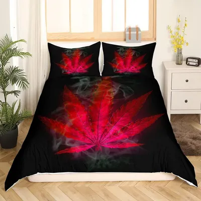 Productafbeelding van Beddengoedset 155x220 cm met kussensloop 80x80 cm, microvezel, design met cannabisbladeren