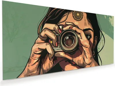 Produktbild von Glasbild 120x60cm in XXL für Wohnzimmer, Schlafzimmer Motiv Frau Mit Kamera
