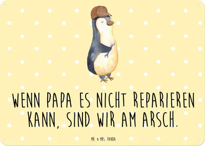 Produktbild von Mr. & Mrs. Panda tafel Wenn Papa es nicht reparieren kann, sind wir am Arsch DIN A3 - Gelb Pastell - Geschenk, Wandbild, Blechtafel, Metallschild, Türschild, Vatertag