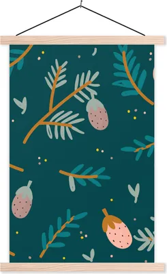 Produktbild von MuchoWow® Textilposter Muster - Grün - Erdbeere 120x180 cm mit holzfarbenen Rahmen - Textil-Plakat