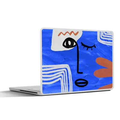 Produktbild von MuchoWow® Laptop Aufkleber Sticker Cover Gesicht - Blau - Abstrakt 36.5x27.5 cm - Laptop-Sticker