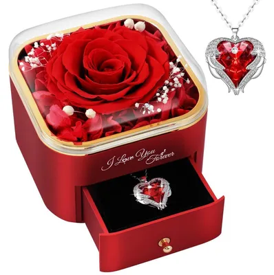Image de Rose éternelle avec collier, cadeau d'anniversaire, couleur rouge