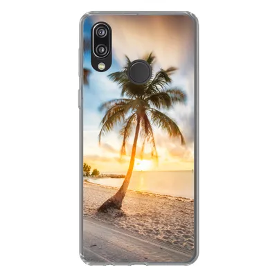 Produktbild von MuchoWow® Handyhülle Schutzhülle Hülle für Huawei P20 Lite (2020) Sonnenuntergang - Strand - Palme Silikon Softcase Handy Hülle - Kartenhalter