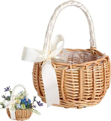 Image de Bouquet tressé présenté dans un panier en osier – une décoration parfaite pour un mariage – Une présentation florale unique