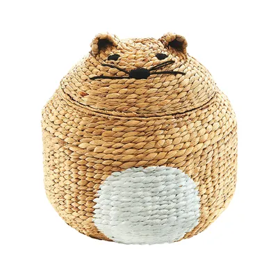 Produktbild von Kobolo Aufbewahrungskorb Wäschekorb Korb KITTY - Wasserhyazinthe - Motiv Katze - Kinderzimmer Einrichtung Aufbewahrung Spielzeug Deko Deco Laundry bag