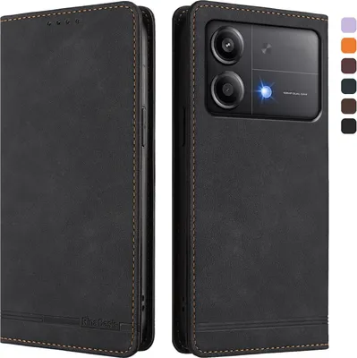 Produktbild von Hülle für Xiaomi Poco X6 Neo, Retro Kunstleder Ständer Klapphülle mit Kartenfächer und Magnetische Schwarz