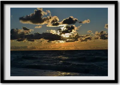 Produktbild von Bild - Bilderrahmen - 100 cm x 70 cm - MDF - Rahmen - Foto - Wandkunst Sonnenuntergang über dem Meer