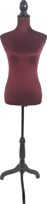 Produktbild von Relaxdays Schneiderpuppe, weiblich, Größe 36/38, verstellbar 130–167 cm, Samt, Holzständer, Nähpuppe, bordeaux/schwarz