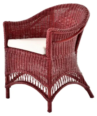 Produktbild von Rattansessel Landhaus Flechtsessel aus Natur-Rattan (Bordeaux Rot, mit Polster)