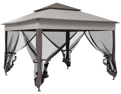 Image de Tente pliante Outsunny 3,25 x 3,25 x 2,65 m – Tente de jardin pop-up avec parois latérales, pour les fêtes de jardin et les événements, gris clair