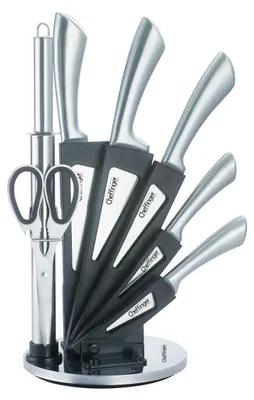 Image de ensemble de 8 couteaux professionnels Bloc de couteaux auto-affûtés de très haute qualité Set de couteaux de cuisine Couteau de chef en acier inoxydable en argent