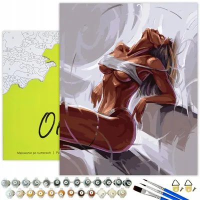 Produktbild von Oh Art! Malen Nach Zahlen Erwachsene - Sexy Leinwandgemälde „Frau Im Bett mit Tüchern“ - Set Mit 3 Pinseln Acrylfarben Und Leinwand mit Rahmen 40 x 50