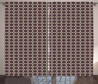 Produktbild von ABAKUHAUS Stammes Rustikaler Gardine, Ureinwohner-Muster, Schlafzimmer Kräuselband Vorhang mit Schlaufen und Haken, 280 x 225 cm, Hellgelb Aubergine Orange