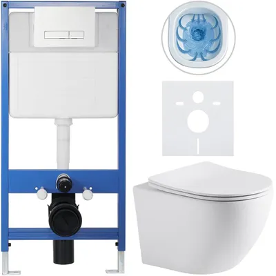 Imagen del producto de Conjunto completo para inodoro empotrado Lite/Cesso - blanco mate - Botón de descarga Slim, blanco - Instalación mural/pladur - 49x36 cm