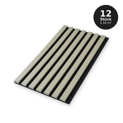 Produktbild von Akustikpaneele 30x60 cm - Set 12 Stück (2,16 m²) - Wandlamellen MDF auf Filz - Lamellenwand - Olivgrün