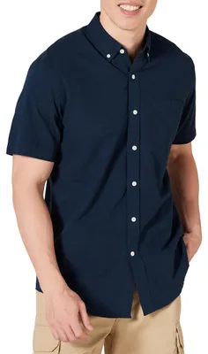 Produktbild von A. Essentials Herren Regular Fit Kurzarm-Oxfordhemd aus 100% Baumwolle, Marinebl