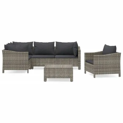 Obrázok produktu pre vidaXL 6-dielna záhradná súprava s vankúšmi Grey Poly Rattan