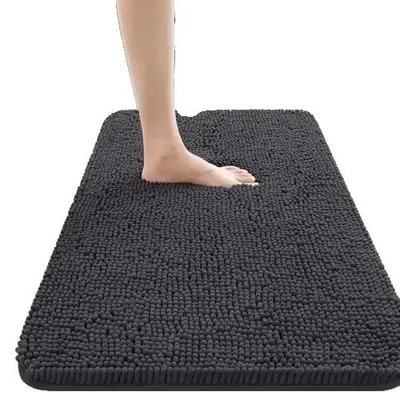 Obrázek produktu pro Koupelnový koberec, měkká mikrovlákna, moderní design, tmavě šedá, 61 x 91 cm