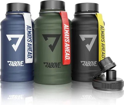 Zdjęcie produktu dla POWYŻEJ. Butelka do picia ze stali nierdzewnej 1,3 l / 2,2 l - wolna od BPA, szczelna i wytrzymała - 2 l metalowa butelka z dodatkową nasadką do picia do uprawiania sportu, fitnessu i na świeżym powietrzu