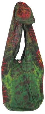 Produktbild von Batik Beutel, Geräumige Hippie Tasche, Goa Schulterbeutel - Grün, Uni - Erwachsene, Baumwolle, 40*40*20 cm, Alternative Umhängetasche, Handtasche aus Stoff