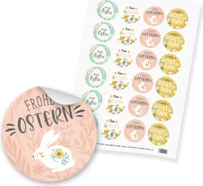 Produktbild von itenga 24x Sticker Frohe Ostern Mix pastell (Motiv 217)