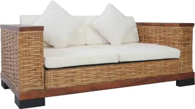 Produktbild von 2-Sitzer-Sofa mit Auflagen Braun Natur Rattan