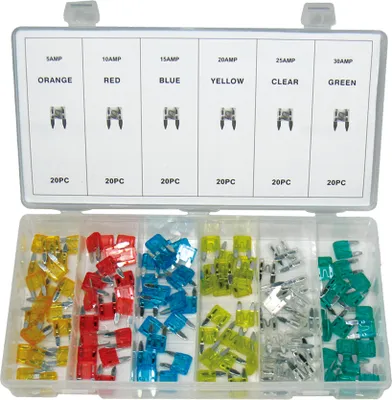 Produktbild von MINI KFZ Sicherungen 11 mm Typ FK1 Flachsicherung Sortiment 120-tlg 5-30 Amper