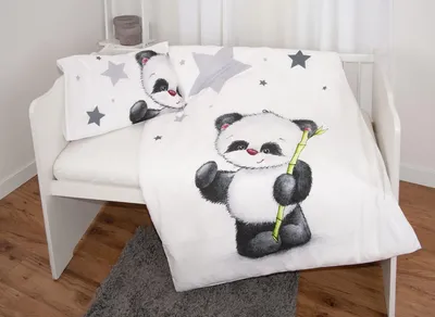 Immagine prodotto di Biancheria da letto in cotone Herding 100x135 Panda stelle bianco grigio per culla 2023
