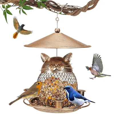 Image de Distributeur de nourriture pour oiseaux résistant aux écureuils, avec réservoirs d'eau - en métal