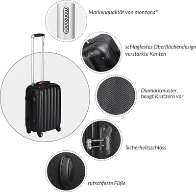 Obrázek produktu pro Kufr s tvrdou skořepinou, černý, 90 l, ABS plast, kolečka otočná o 360 stupňů