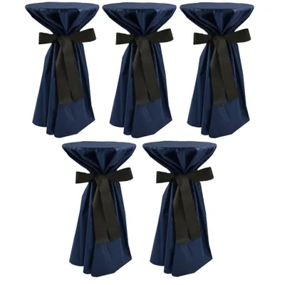 Produktbild von 5 Stück Stehtischüberwürfe Sensalux, Überwurf blau Schleifenband schwarz
