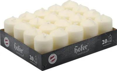 Produktbild von HOFER Stumpenkerzen 20 Stück - 4x7 cm – Lange Brenndauer: 11 Stunden - Elfenbein – Tropffrei, Unparfümiert