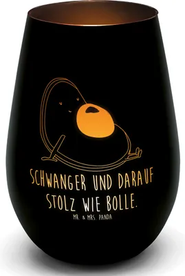Produktbild von Mr. & Mrs. Panda Laterne Avocado Schwangerschaft - Schwarz - Geschenk, Wunder, Teelichthalter, Liebe, Baby, Gartenlicht, Glas Windlicht, Kerzenhalter, Kerzenglas