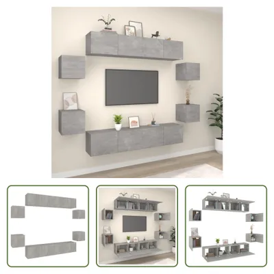 Produktbild von The Living Store 8-tlg. TV-Schrank-Set Betongrau Holzwerkstoff