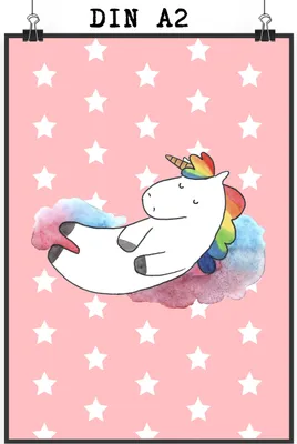 Produktbild von Mr. & Mrs. Panda Bild Einhorn Wolke 7 DIN A2 - Rot Pastell - Geschenk, Menschen, Wandbild, Verliebt, Lustig, Einhörner, drucke, Unicorn, Plakat, wanddeko