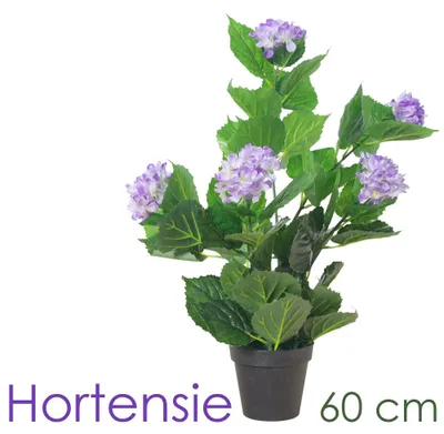 Produktbild von Künstliche Hortensie Hydrangeaceae Kunstpflanze Künstliche Pflanze 60 cm Lila Violett Kunstblume Innendekoration Kunst Pflanze wie echt im Topf Decovego