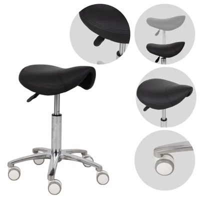 Produktbild von HABYS Ergonomischer Drehhocker Lila | Rollhocker Sattelhocker Arbeitshocker Praxishocker höhenverstellbar | Alu-Fußkreuz, PolyurethanRollen | Schwarz