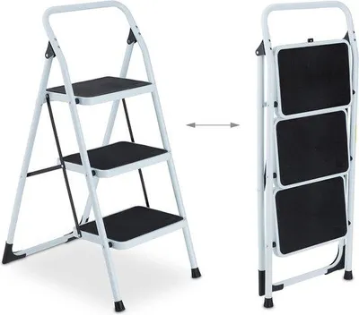 Productafbeelding van Famanu huishoudtrap, 3 treden - Opklapbaar, belastbaar tot 150 kg, antislip, wit