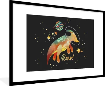 Produktbild von MuchoWow® Gerahmtes Poster Zitate - 'Brüllen' - Dinosaurier - Sprichwörter - Kinder - Jungen - Mädchen - Kinder 90x60 cm - Poster mit Schwarzem Bilderrahmen Wandposter Rahmen Foto Bilder - Wanddekoration - Fotos