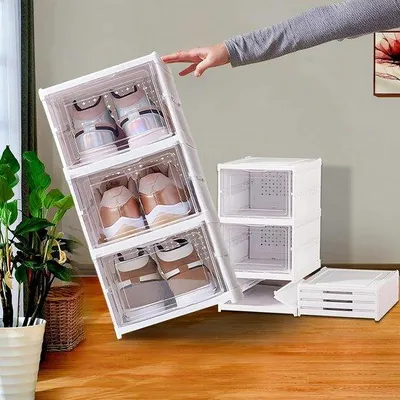 Immagine prodotto di Contenitori a cassetto in plastica con ante trasparenti e fori di ventilazione – Contenitori impilabili salvaspazio, facili da assemblare