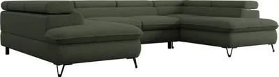 Produktbild von Ecksofa mit  Schlaffunktion, Bettkasten, U-form, einstellbare Kopfstützen, Wohnzimmersofa - PETER U - Boucle - Grün