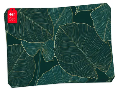 Produktbild von Tischsets | Platzsets abwaschbar – Tropische Blätter mit Goldadern – aus Premium Vinyl (Kunststoff – BPA-frei) - 4 Stück - 44 x 32 cm -  Germany