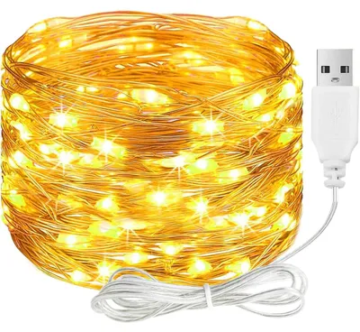 LED-Lichterkette USB 1 m 10 LEDs Kupferdraht warmweiß