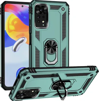 Obrázek produktu pro Pouzdro pro Xiaomi Redmi Note 11 Pro / Note 11 Pro 5G dvouvrstvé robustní, vojenská ochrana pouzdro s držákem prstenu a stojánkem zelené