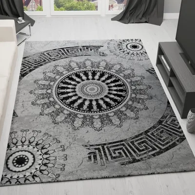 Produktbild von Klassischer Tibet Teppich, sehr dicht gewebt, mit Medaillon Motiv in stilvollen Grau - T6447, Maße:80 cm x 150 cm