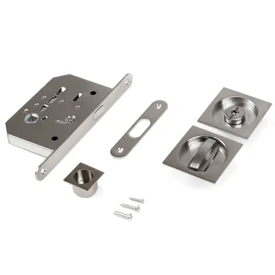 Produktbild von Emuca Set aus Schlösser-Set für Schiebetüren mit Vierkantriegel, Stahl, Nickel satiniert